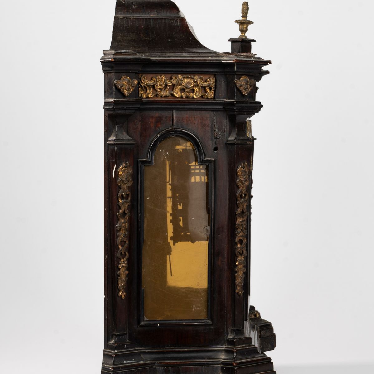 Pendola Romana Luigi XIV in Legno Ebanizzato e Applicazioni in Bronzo Dorato Secoli XVII-XVIII