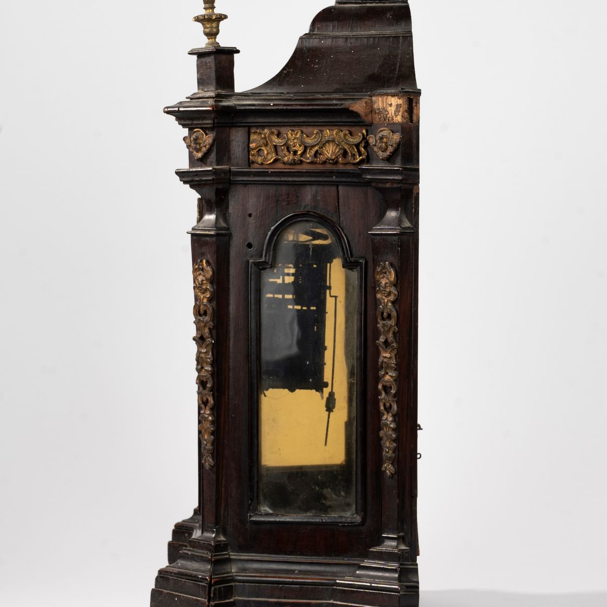 Pendola Romana Luigi XIV in Legno Ebanizzato e Applicazioni in Bronzo Dorato Secoli XVII-XVIII