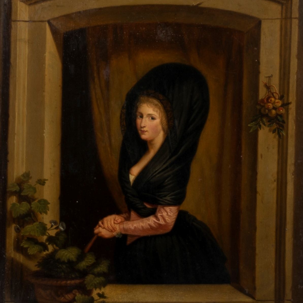 Scuola Europea, Inizi del XIX Secolo - Ritratto di Giovane Donna alla Finestra