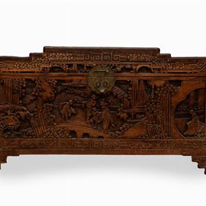Chest in carved camphor wood, China, 19th-20th century
