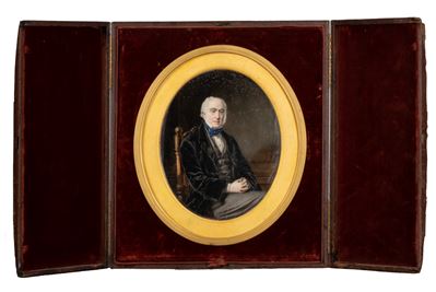 Miniatura Raffigurante Gentiluomo Seduto, Entro Astuccio, Secolo XIX