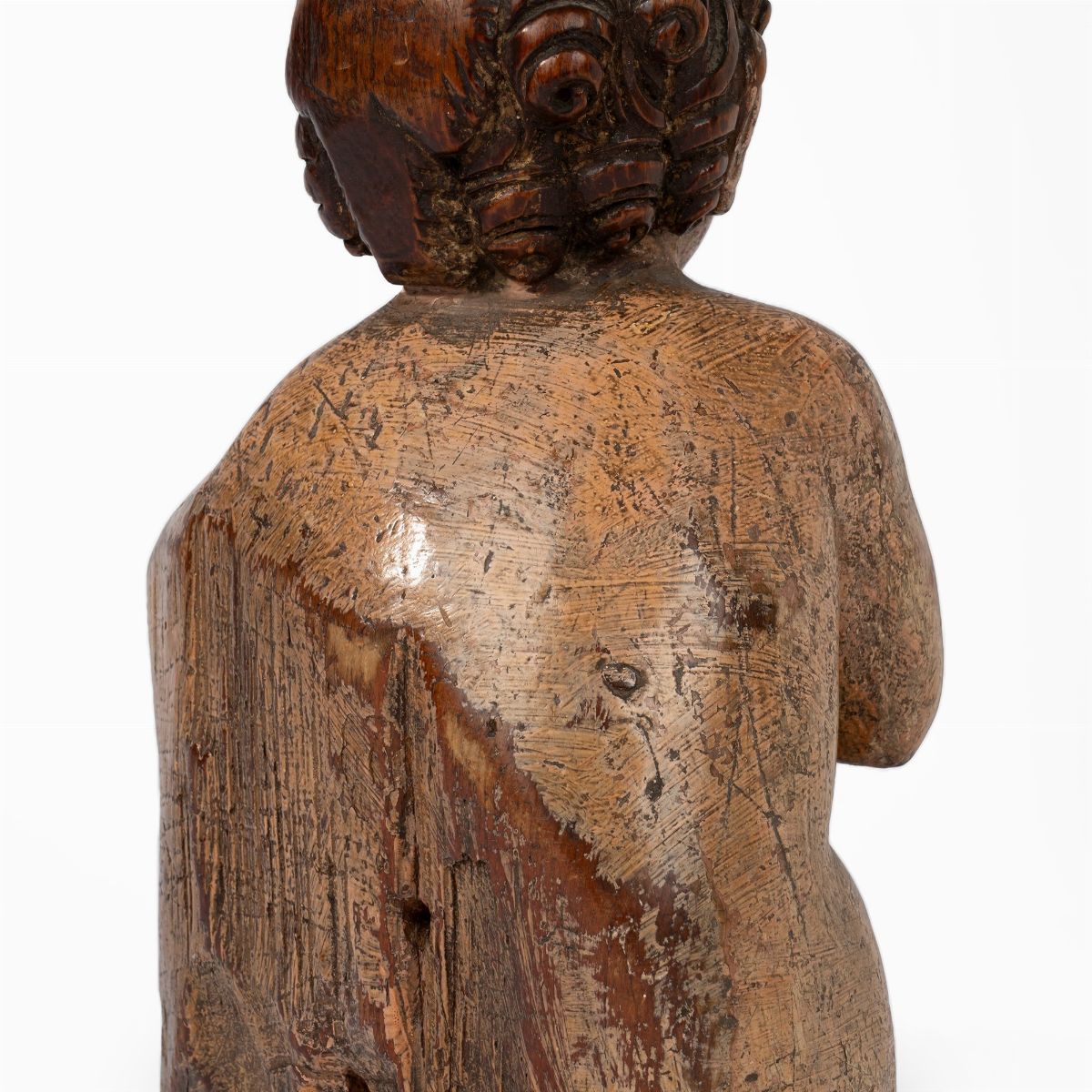 Scultura in Legno Policromo Raffigurante Gesù Bambino con Globo, Secolo XVII