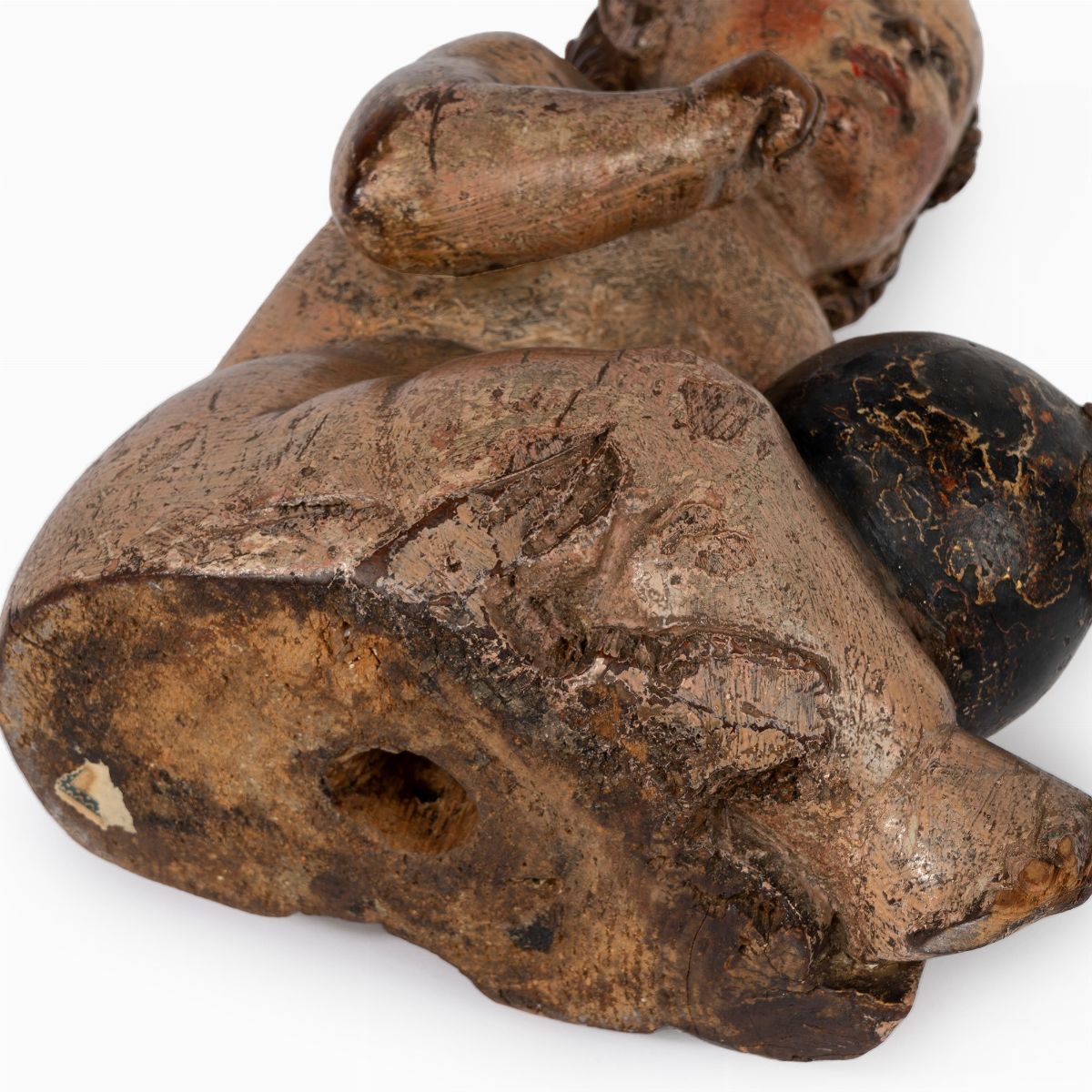 Scultura in Legno Policromo Raffigurante Gesù Bambino con Globo, Secolo XVII