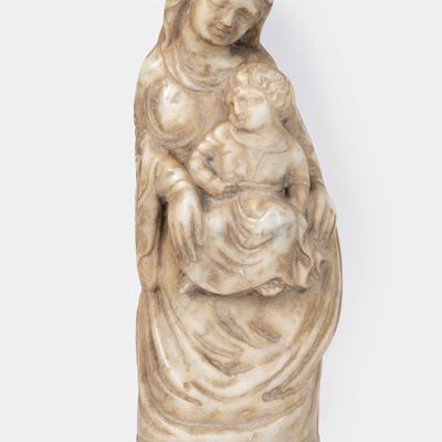 Scultura in Marmo Raffigurante Madonna con Bambino