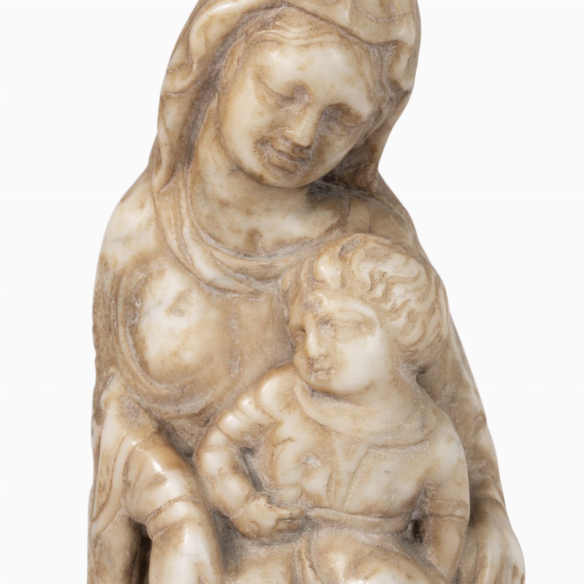 Scultura in Marmo Raffigurante Madonna con Bambino