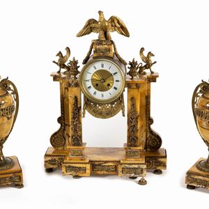 Fireplace triptych in marble and gilded bronze, 19th century