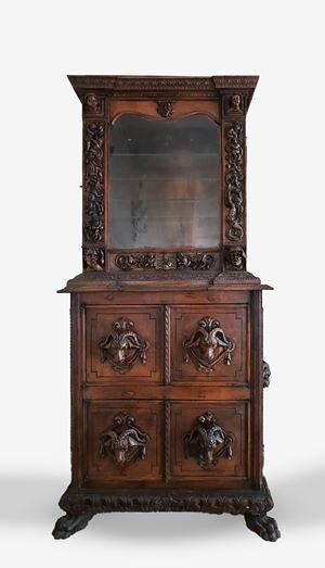  - Two-parts cabinet, with Renaissance style display case, 19th century