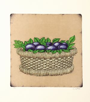 Basket with plums