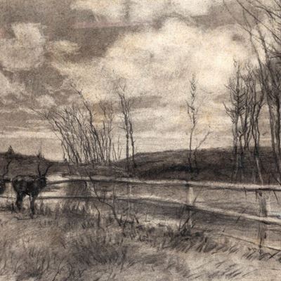 Coppia di Disegni di Paesaggio