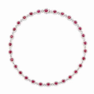 A 18k white gold, ruby and diamond necklace