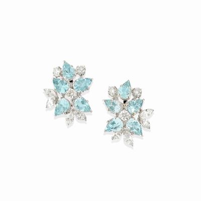 Orecchini in oro bianco 18k con acquamarine e diamanti