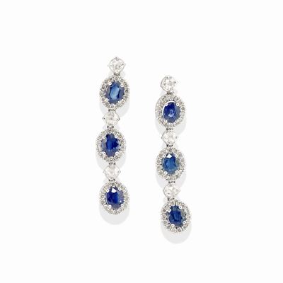 Orecchini in oro bianco 18k con zaffiri e diamanti
