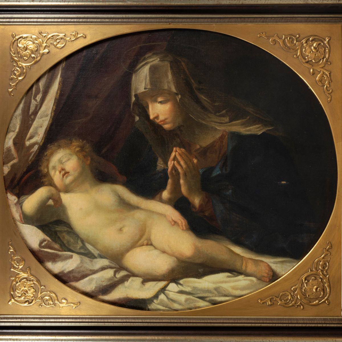 Scuola Emiliana, Secolo XVII, da Guido Reni - Madonna in Adorazione del Bambino Dormiente