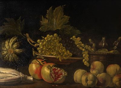 Natura Morta con Cesto di Frutta e Melograni