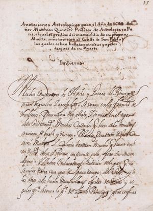 Anotaciones Astrologicas para el Ano de 1684 del Senor Matthias Questier, Profesor de Astrologia en Paris2 cc.