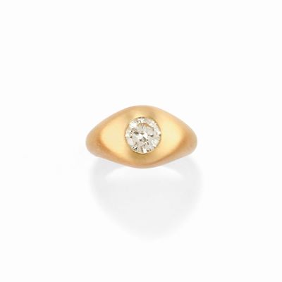 Anello in oro giallo 18k con diamante taglio brillante di circa 1,00 ct