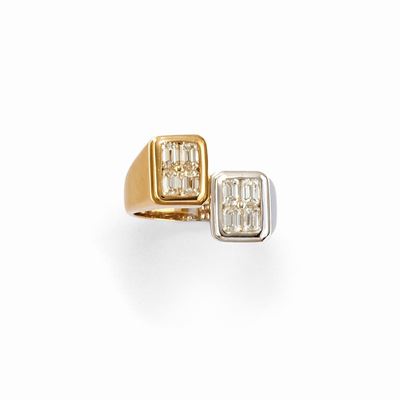 Anello con diamanti, oro bicolore 18k