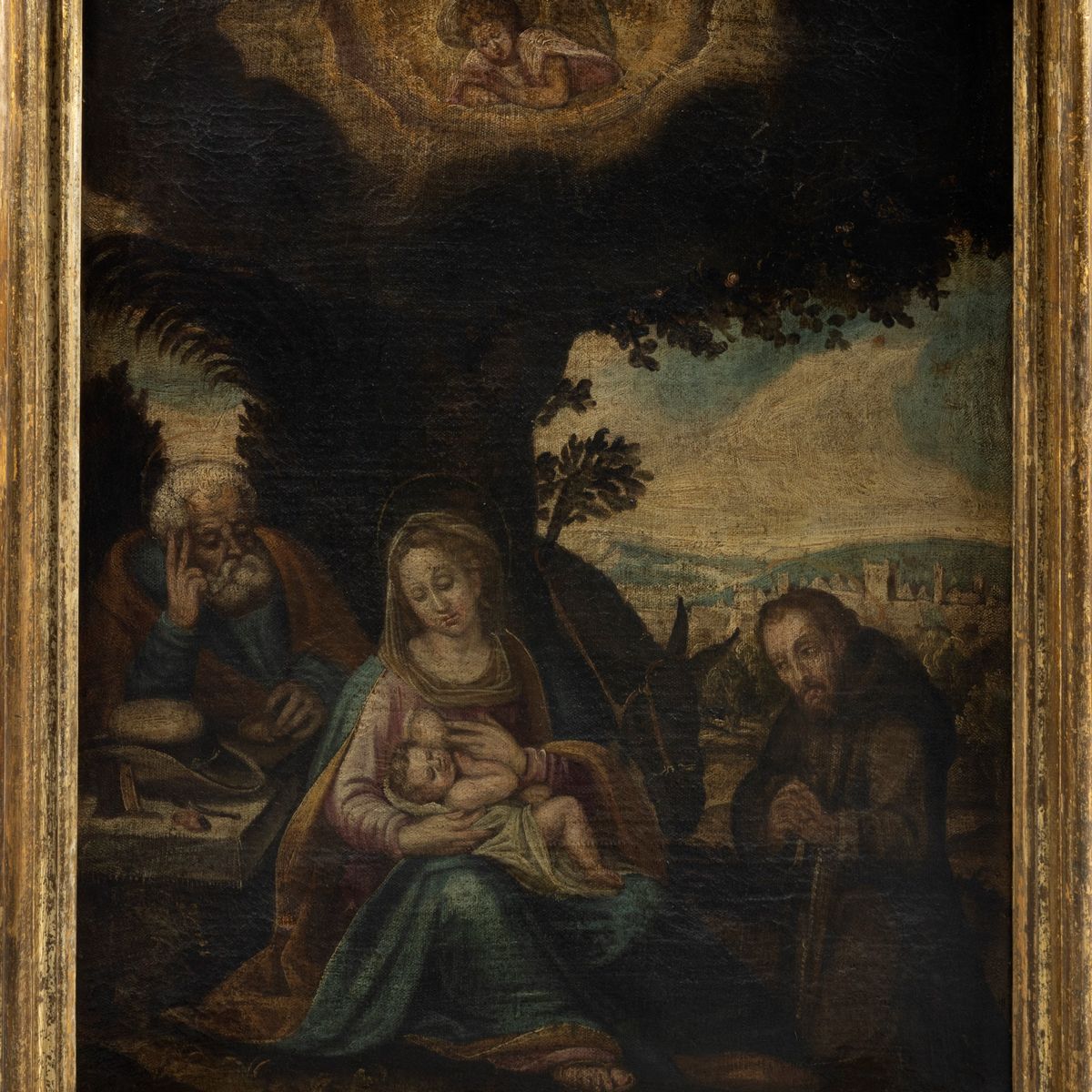 Scuola Italiana, Secolo XVII - Sacra Famiglia con San Francesco