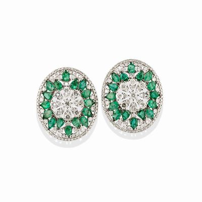 Orecchini in oro bianco 18k con smeraldi e diamanti