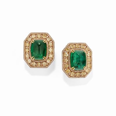 Orecchini in oro rosa 18k con smeraldi e diamanti