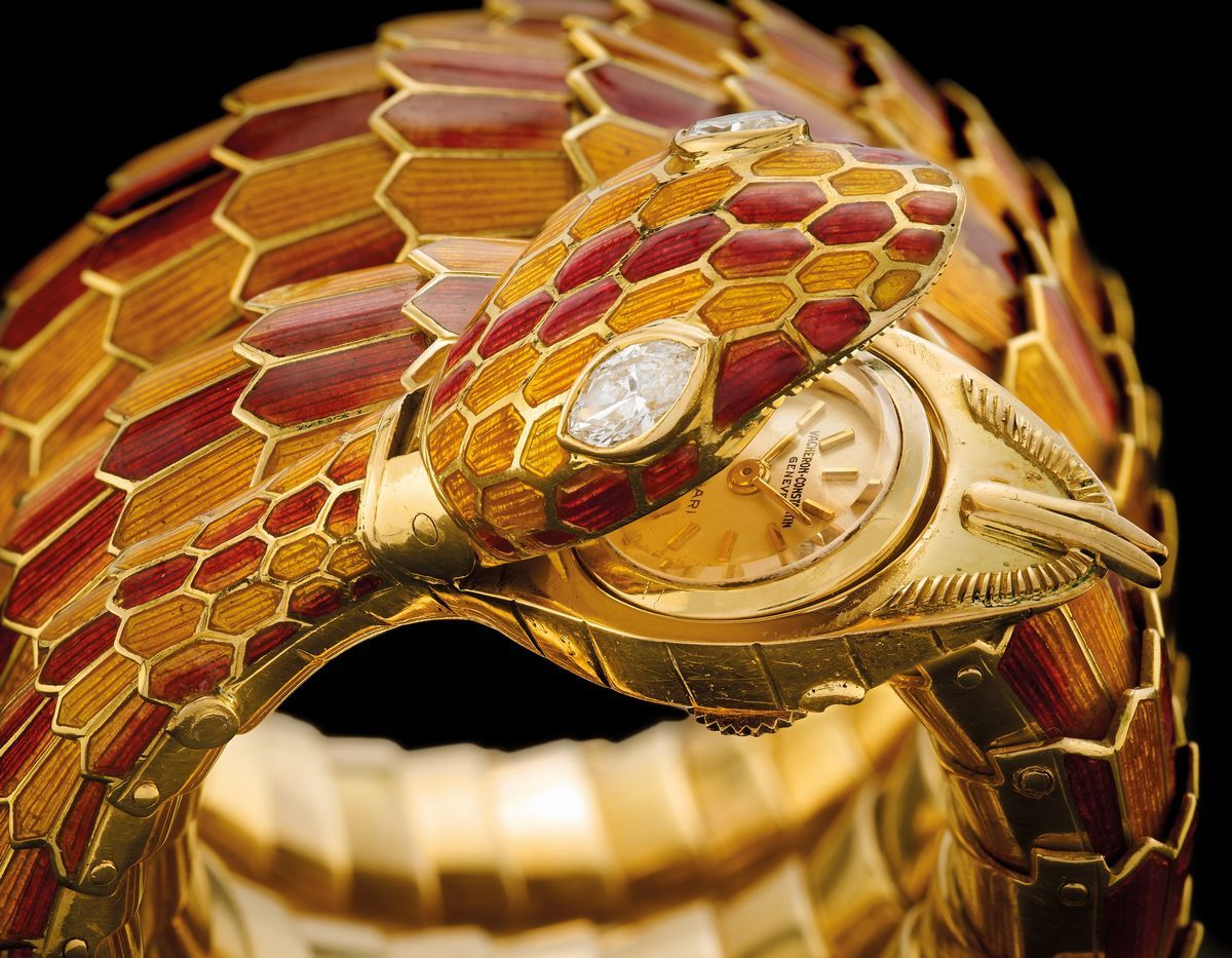 Bulgari - Bulgar i, Bracciale orologio serpente in oro giallo 18k con diamanti e smalto