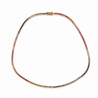 Collana tennis 'Rainbow', oro rosa 18k con zaffiri multicolor
