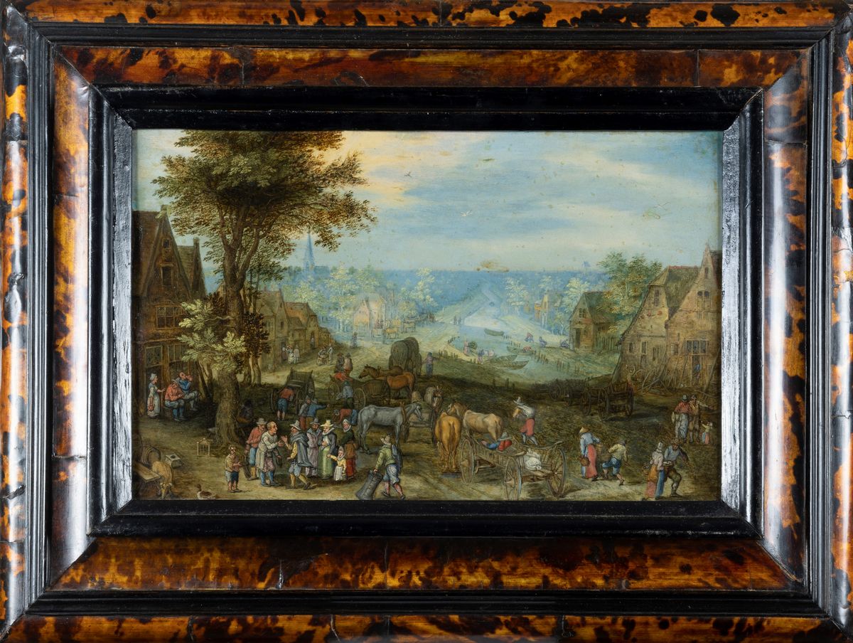 Cerchia di Sebastiaan Vrancx (anversa, 1573 – 1647) - Veduta di Villaggio con Scena di Vita Popol...