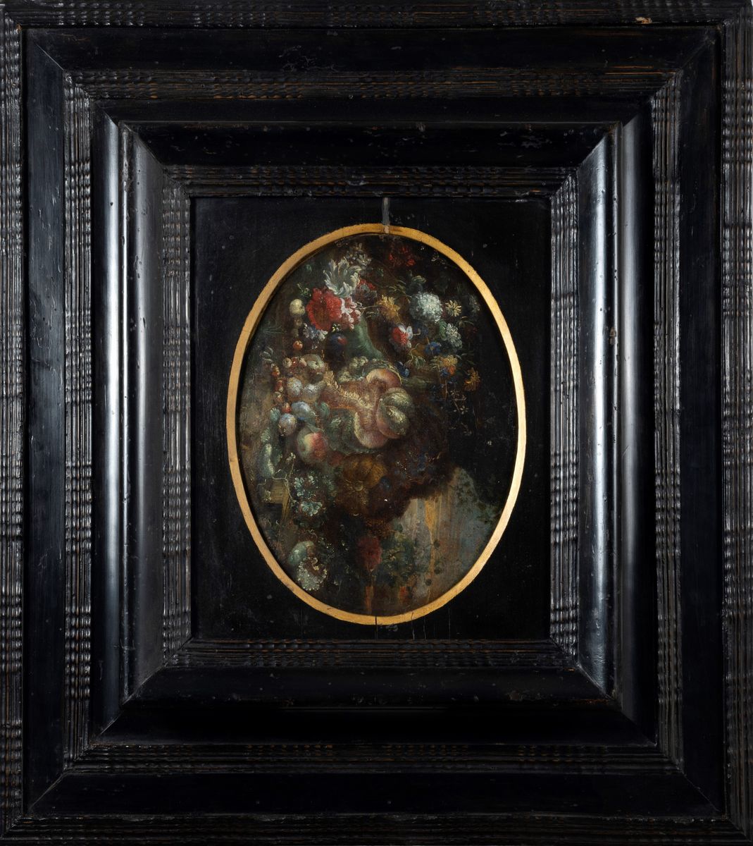 Scuola Italiana, Secolo XVIII - Natura Morta di Fiori e Frutti En Plein Air