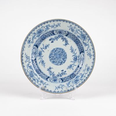 Piatto in porcellana blu e bianca, Cina, XVIII secolo