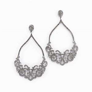 A silver, 18K red gold and diamond pendant earrings