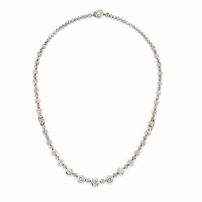 Collana in platino con diamanti taglio vecchio, trasformabile in bracciale