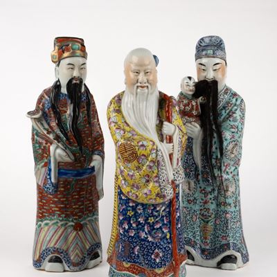 Cina, Tre sculture in porcellana raffiguranti saggi, periodo della Repubblica (1912-1949)