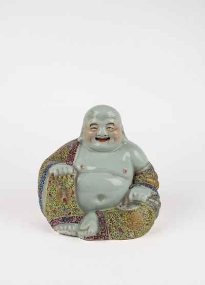 Budai, scultura in porcellana policroma, Cina, inizio XX secolo