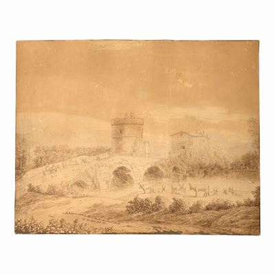 Veduta del Ponte Lucano e della Tomba di Plauto con Tivoli in Lontananza