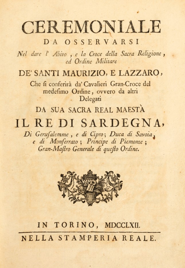 Cerimonie da osservarsi nel dare l'abito e la croce della sacra religione ed ordine militare, Tor...