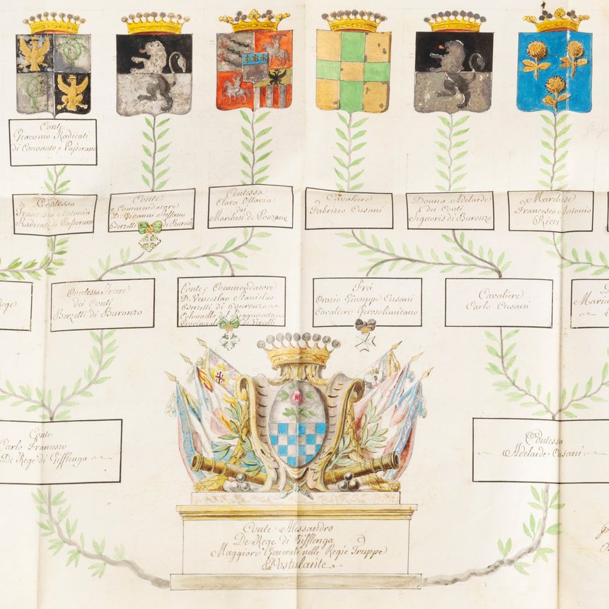 Manoscritto di Alessandro Gifflenga, Prove di Nobiltà e Costumi dell'Ill.mo Sig. Conte con Albero...