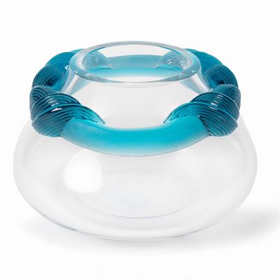 Vaso in Vetro Trasparente con Decoro a Nastro in Vetro Blu