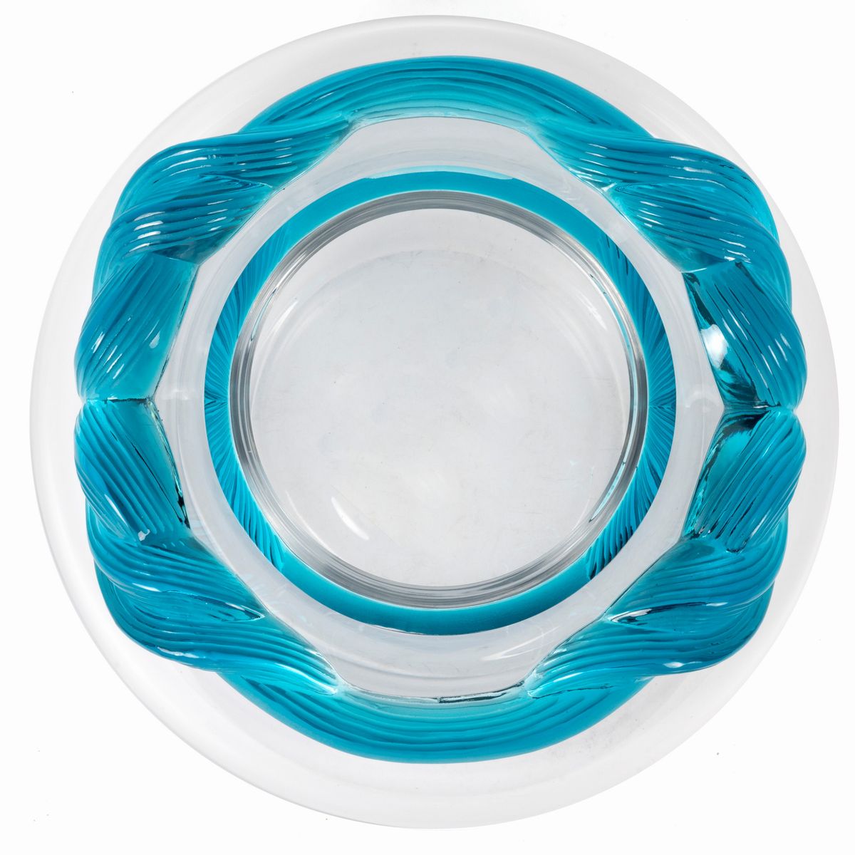 Lalique - Vaso in Vetro Trasparente con Decoro a Nastro in Vetro Blu