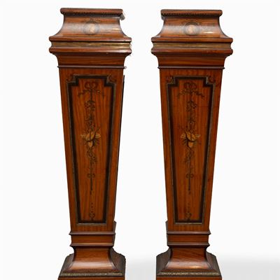 Due Colonne in Legno Intarsiato, Fine Secolo XIX - Inizi Secolo XX