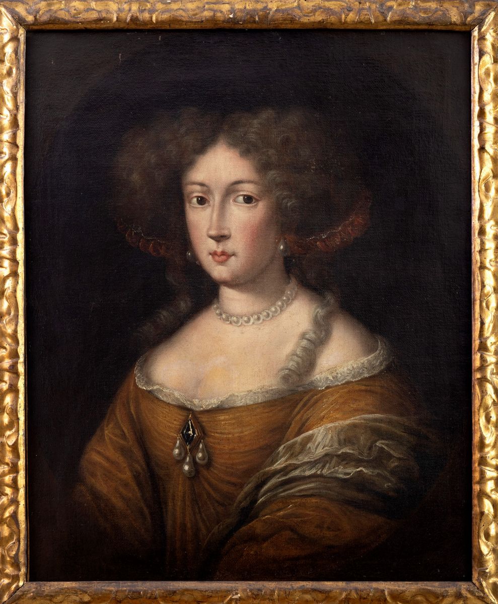 Scuola Romana, Secolo XVII - Ritratto di Gentildonna a Mezzo Busto, con Collana di Perle