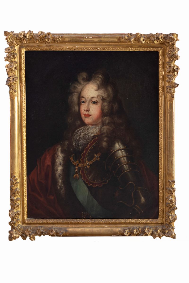 Scuola Francese, Secolo XVIII - Ritratto di Gentiluomo in Armatura con Insegna del Toson D'oro, a...