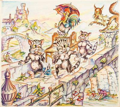 Favole Esopiane - il Gallo Portato in Lettiga dai Gatti