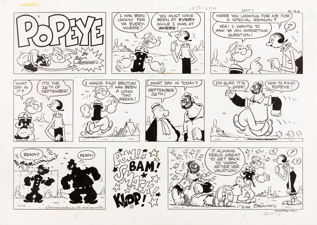 Bud Sagendorf - Popeye 26/09/1971 | Original Comic Arts