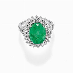  - Anello con tormalina naturale &quot;Paraiba&quot; e diamanti 