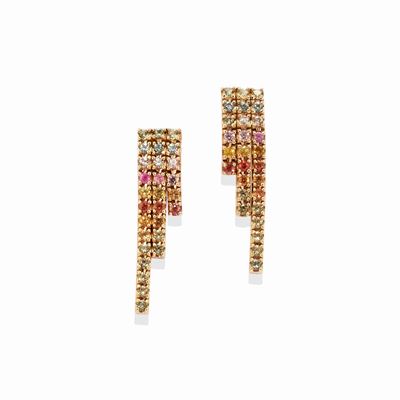 Orecchini 'Rainbow', in oro rosa 18k con zaffiri multicolor