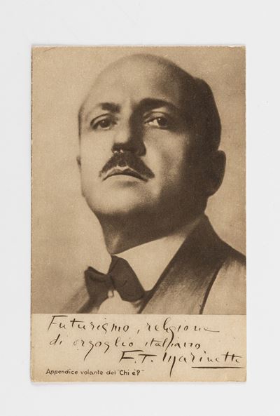 Filippo Tommaso Marinetti, Futurismo: religione di orgoglio italiano, cartolina, anni '20