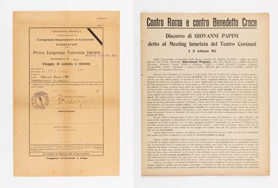 Documenti storici, Richiesta di Concessione Speciale Congressi, Congrès Futuriste, e Discorso di ...