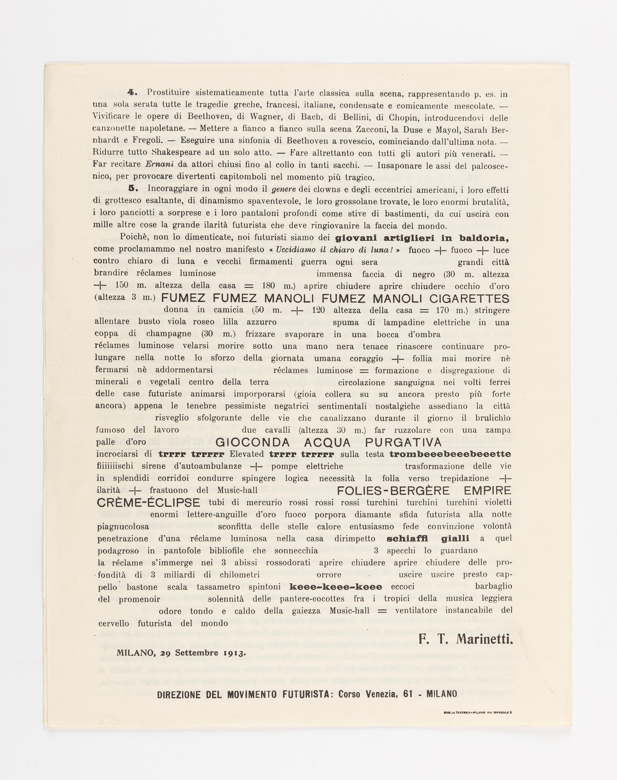 Filippo Tommaso Marinetti (rif.) - Il teatro di varietà. Manifesto futurista, 1913