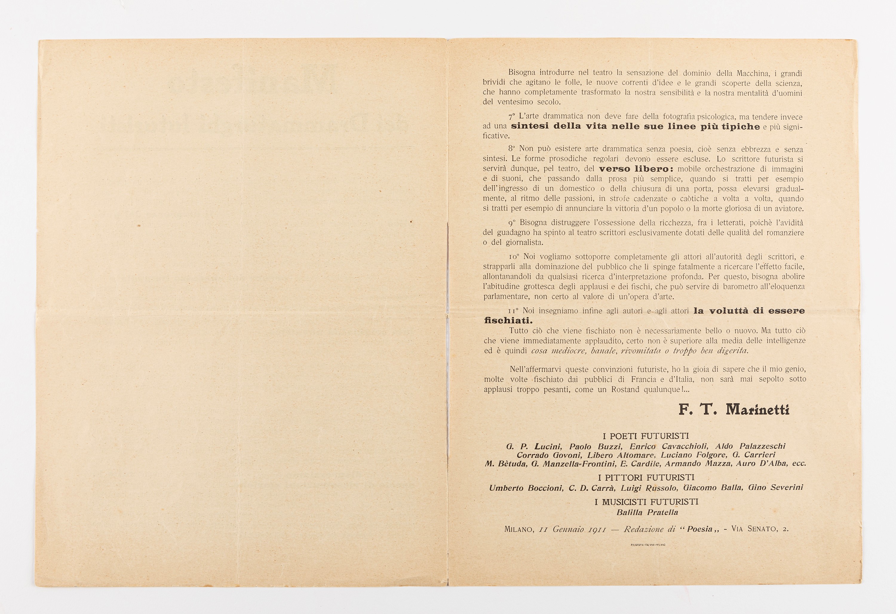 Filippo Tommaso Marinetti (rif.) - Manifesto dei Drammaturghi Futuristi, 1911