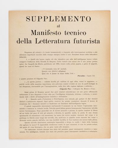 Supplemento al Manifesto tecnico della Letteratura futurista, 1912